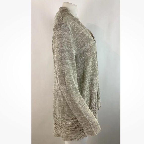 Eileen Fisher Sz L Open Knit Crochet Hem Cardigan Organic Linen Cotton Blend - Picture 3 of 6